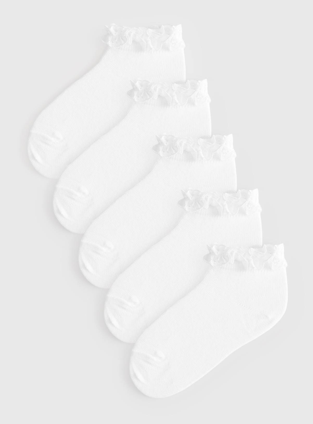 White Broderie Trim Socks 5 Pack 12.5-3.5 - Image 1