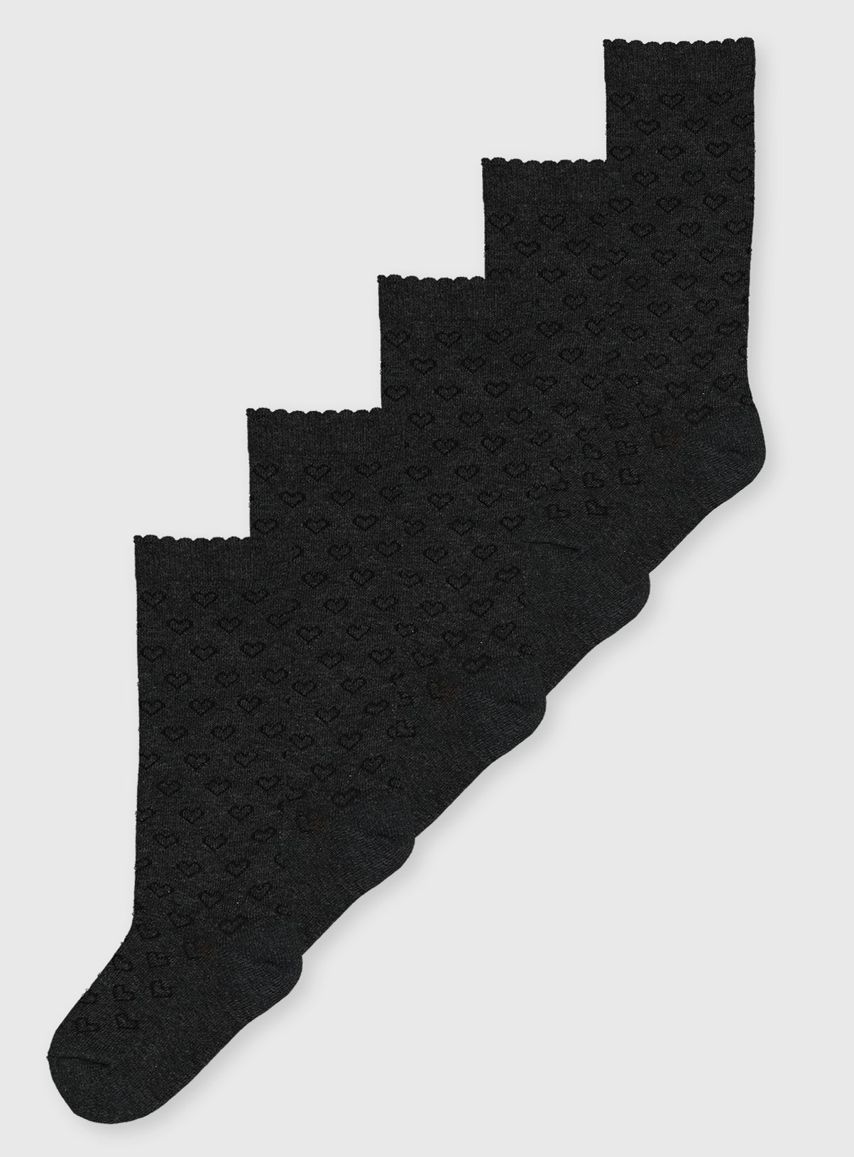 Grey Knee High Heart Sock 5 Pack 4-5.5 - Image 1 thumbnail