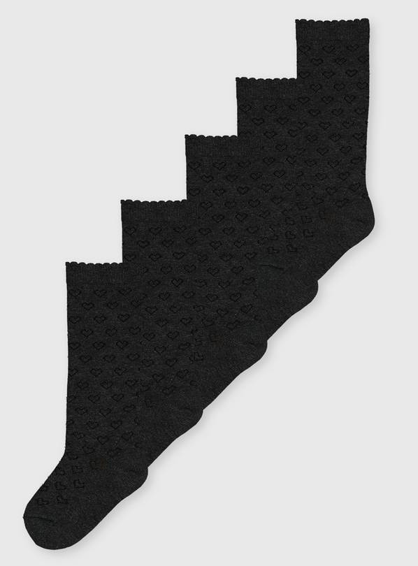 Grey Knee High Heart Sock 5 Pack 6-8.5