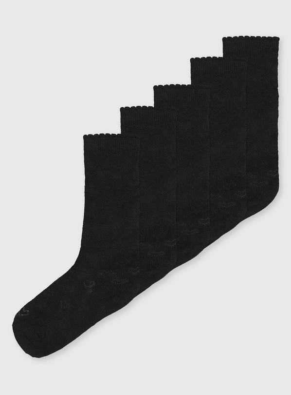 Buy Black Knee High Heart Socks 5 Pack 6-8.5