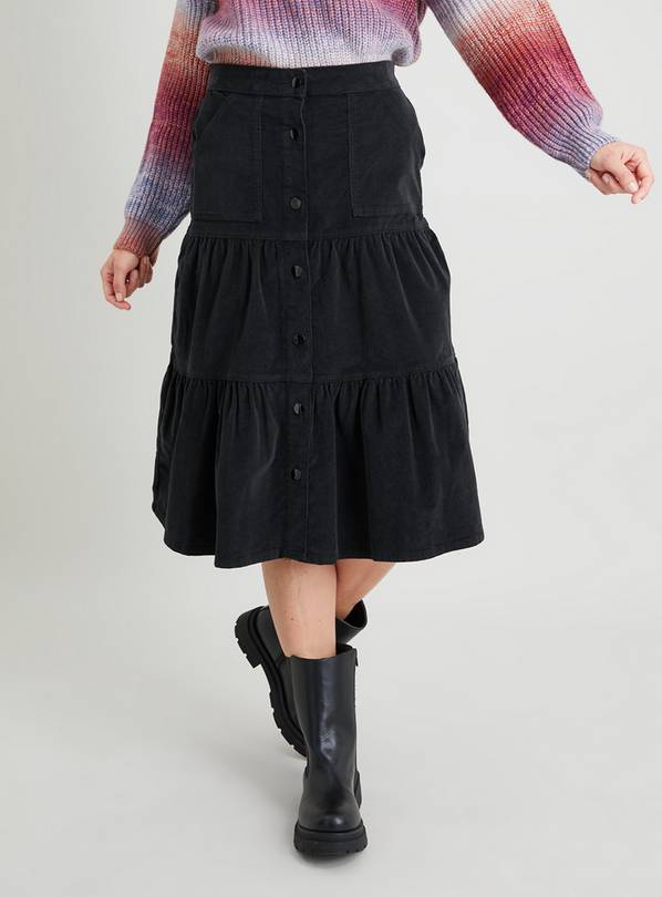 Buy Black Tiered Corduroy Skirt - 20 | Skirts | Argos