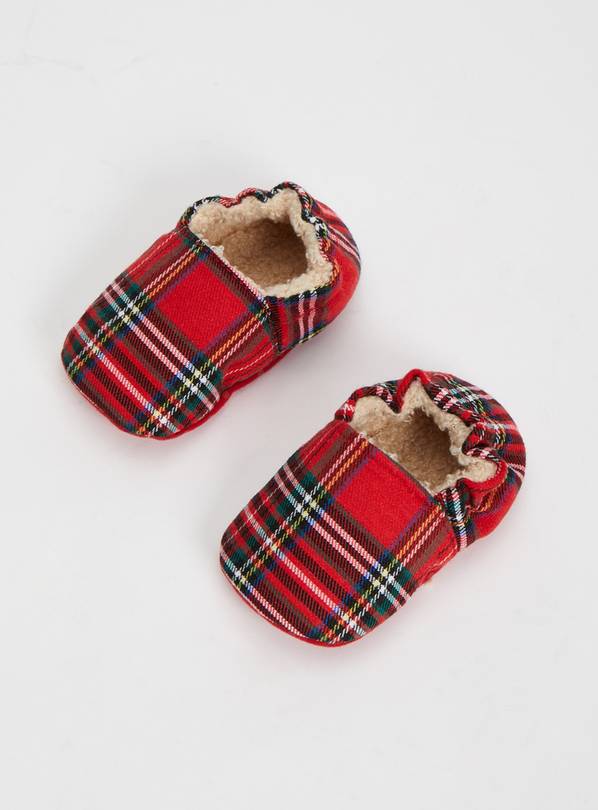 Christmas Baby Red Tartan Slippers 6-9 months