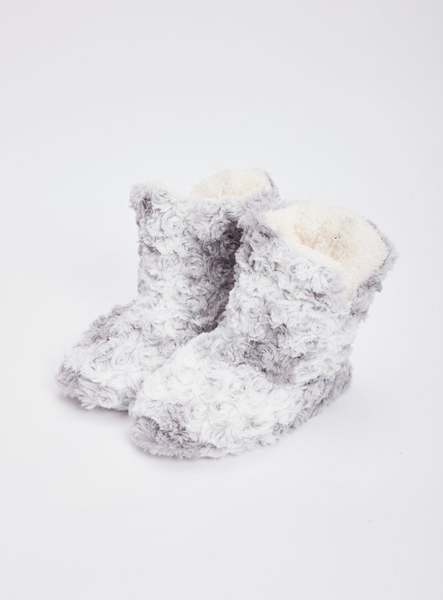 Grey Faux Fur Borg Lined Slipper Boots (6 Infant-4)