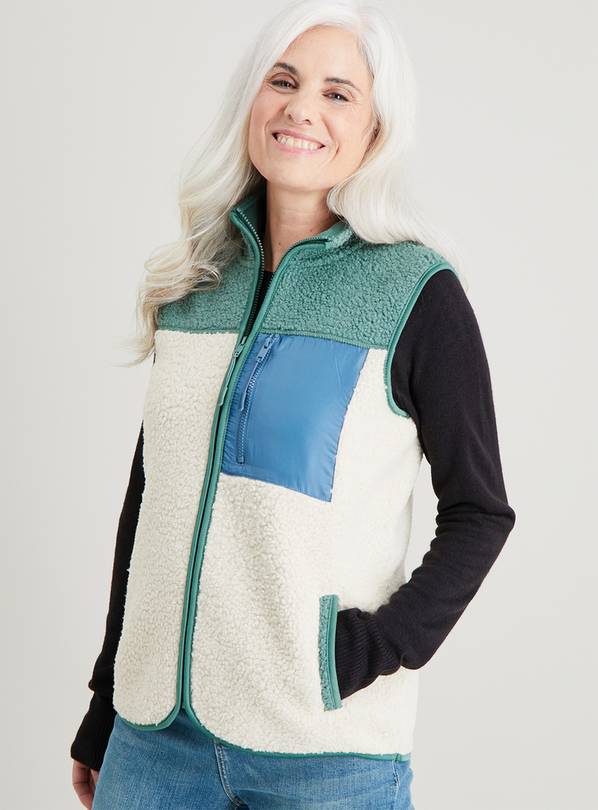 Buy Cream & Green Borg Zip Pocket Gilet - 26 | Joggers | Argos