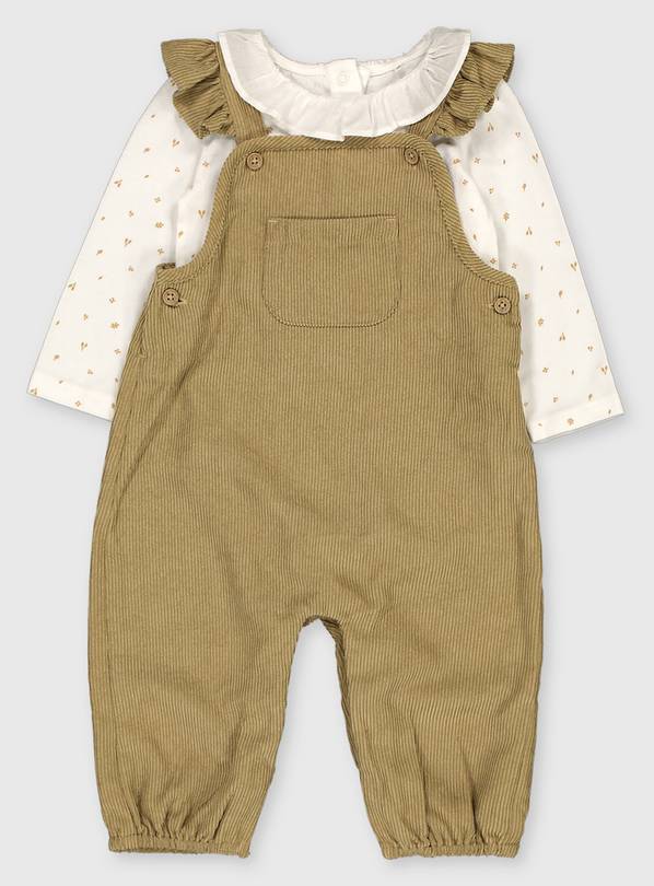 Stone Corduroy Dungarees & Bodysuit - Up to 1 mth