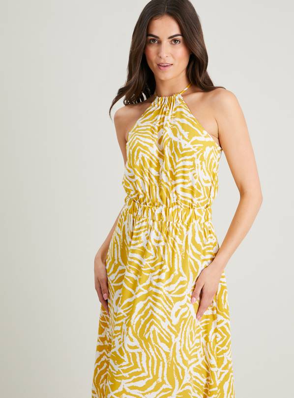 Ochre Zebra Print Halterneck Midi Dress 14