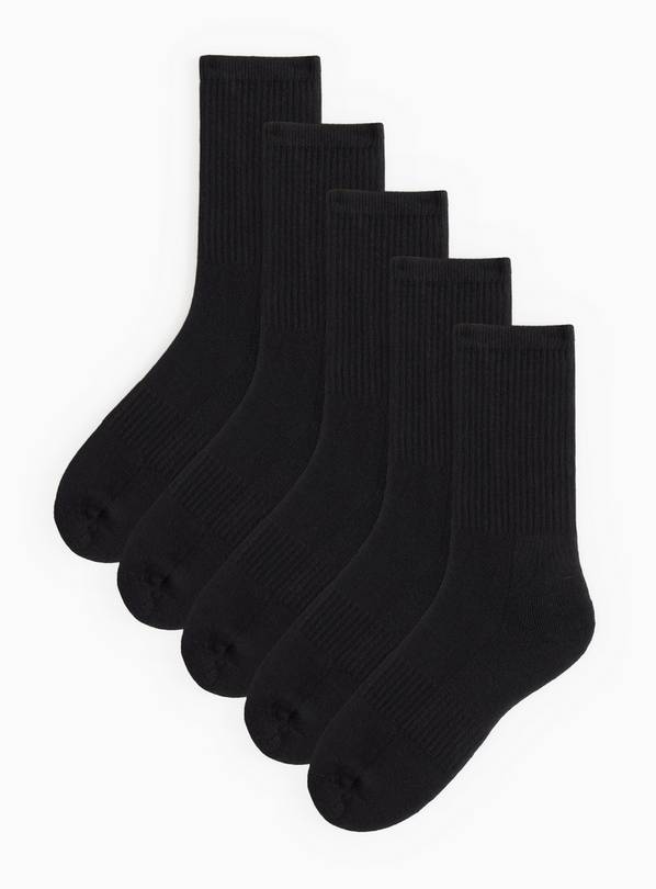 Black Sports Socks With Arch Support 5 Pack 9-12