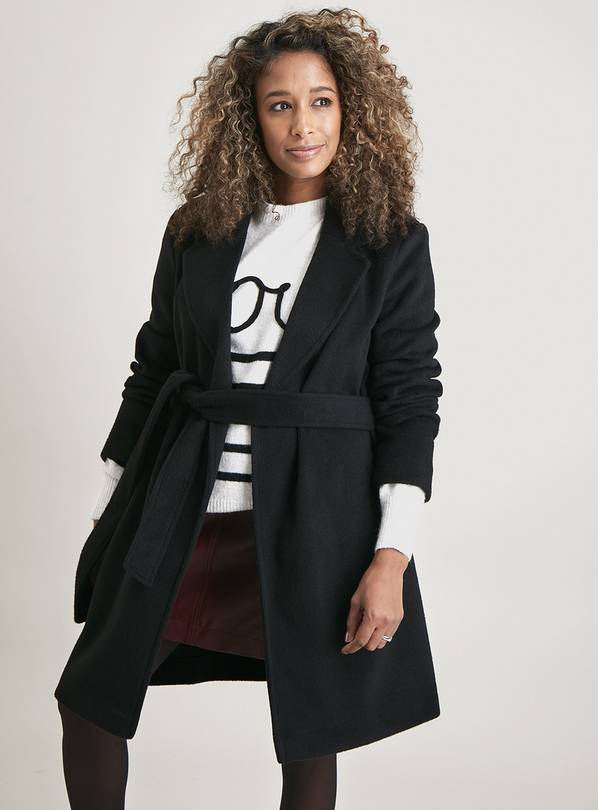 Black belted outlet longline coat