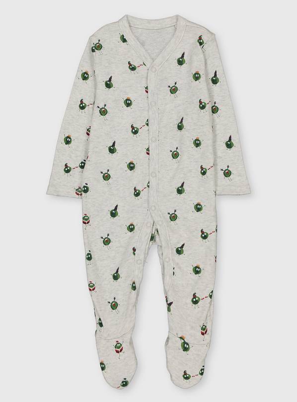 Christmas Grey Sprout Print Sleepsuit Newborn