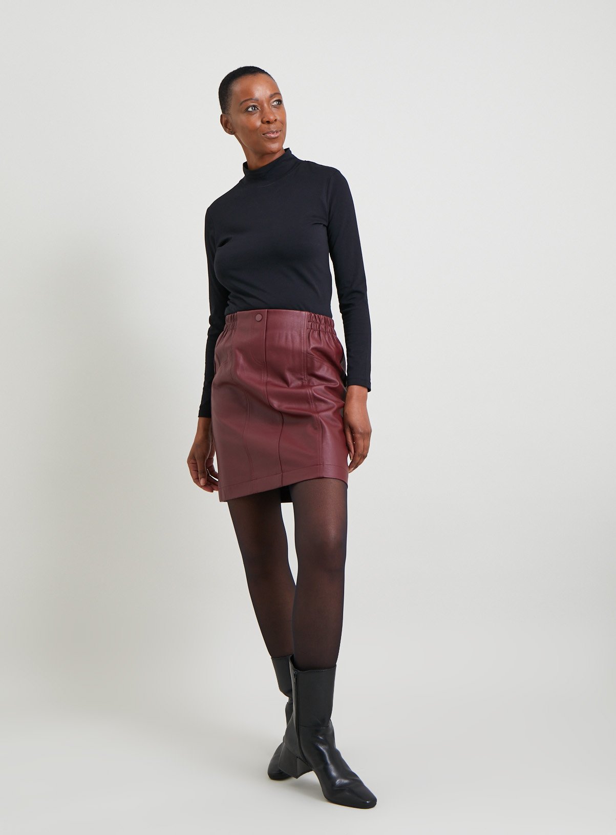 burgundy pu leather skirt