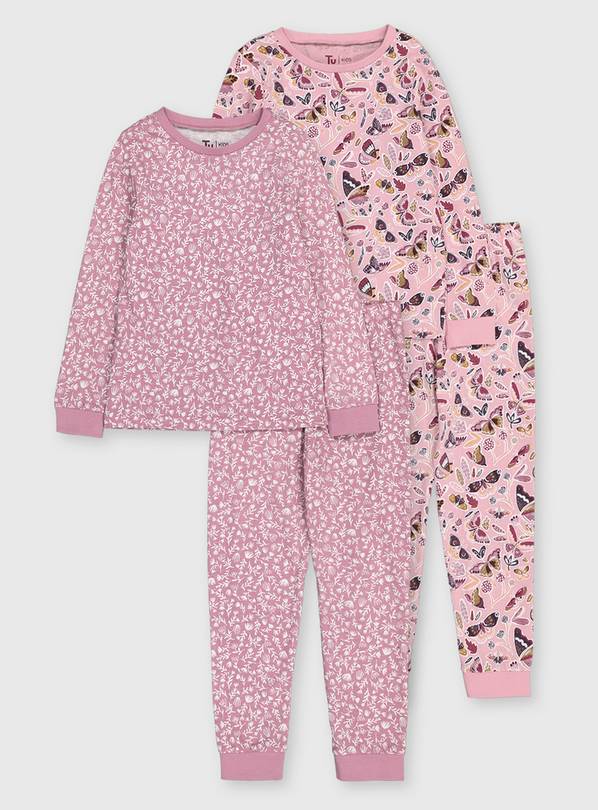 Buy Pink Butterfly Snuggle Fit Pyjamas 2 Pack 34 years Multipacks