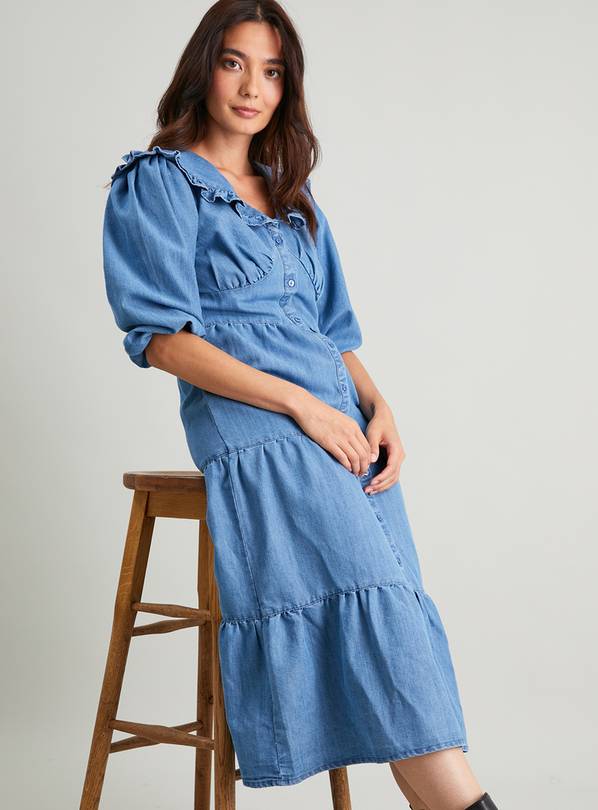 Denim tiered dress sale