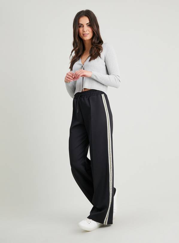 Buy Black Side Stripe Wide Leg Trousers - 16R, Trousers