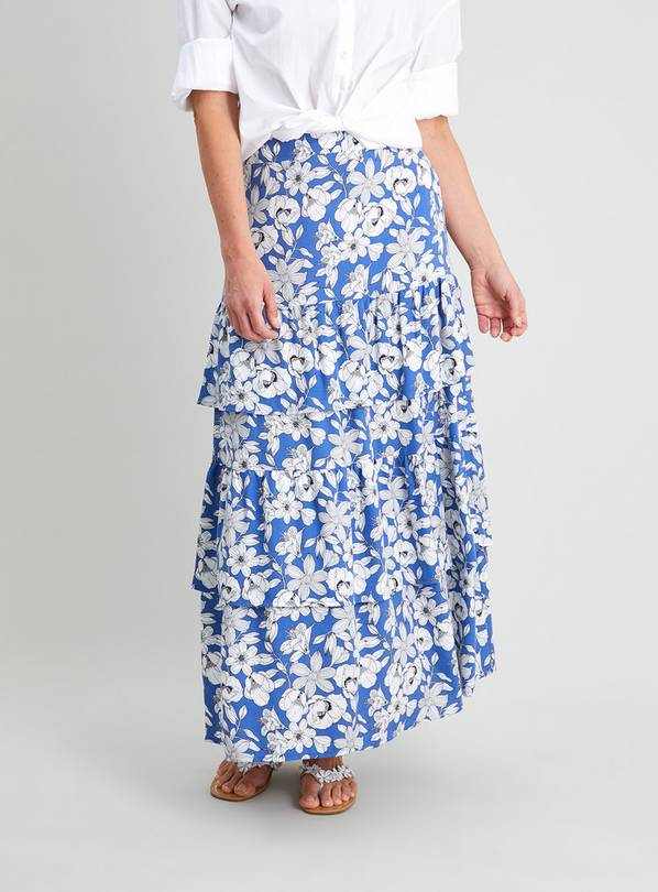 Buy Blue Floral Print Tiered Frill Maxi Skirt - 16 | Skirts | Argos