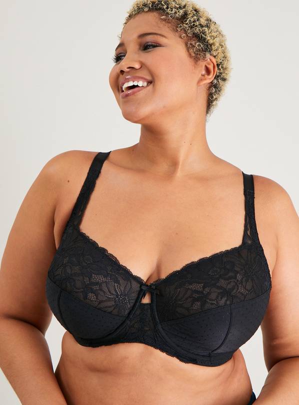 Buy DD-GG Black Recycled Lace Comfort Full Cup Bra 32G, Bras