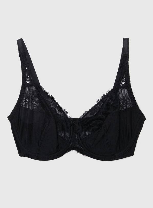 Buy DD-GG Black Recycled Lace Comfort Full Cup Bra 34E, Bras