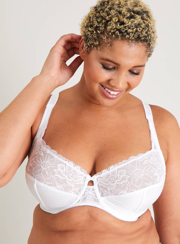 Buy DD-GG White Recycled Lace Comfort Full Cup Bra 40F, Bras