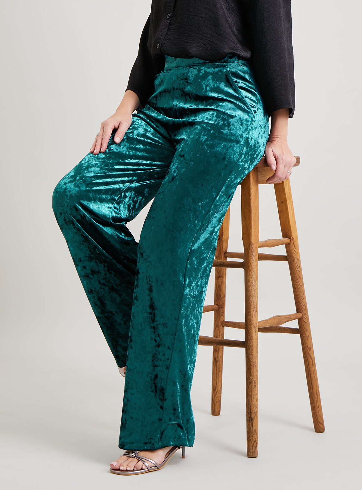 SKU: VELVET WIDE LEG TROUSER - SOLID:Teal:8S - Image 1 thumbnail