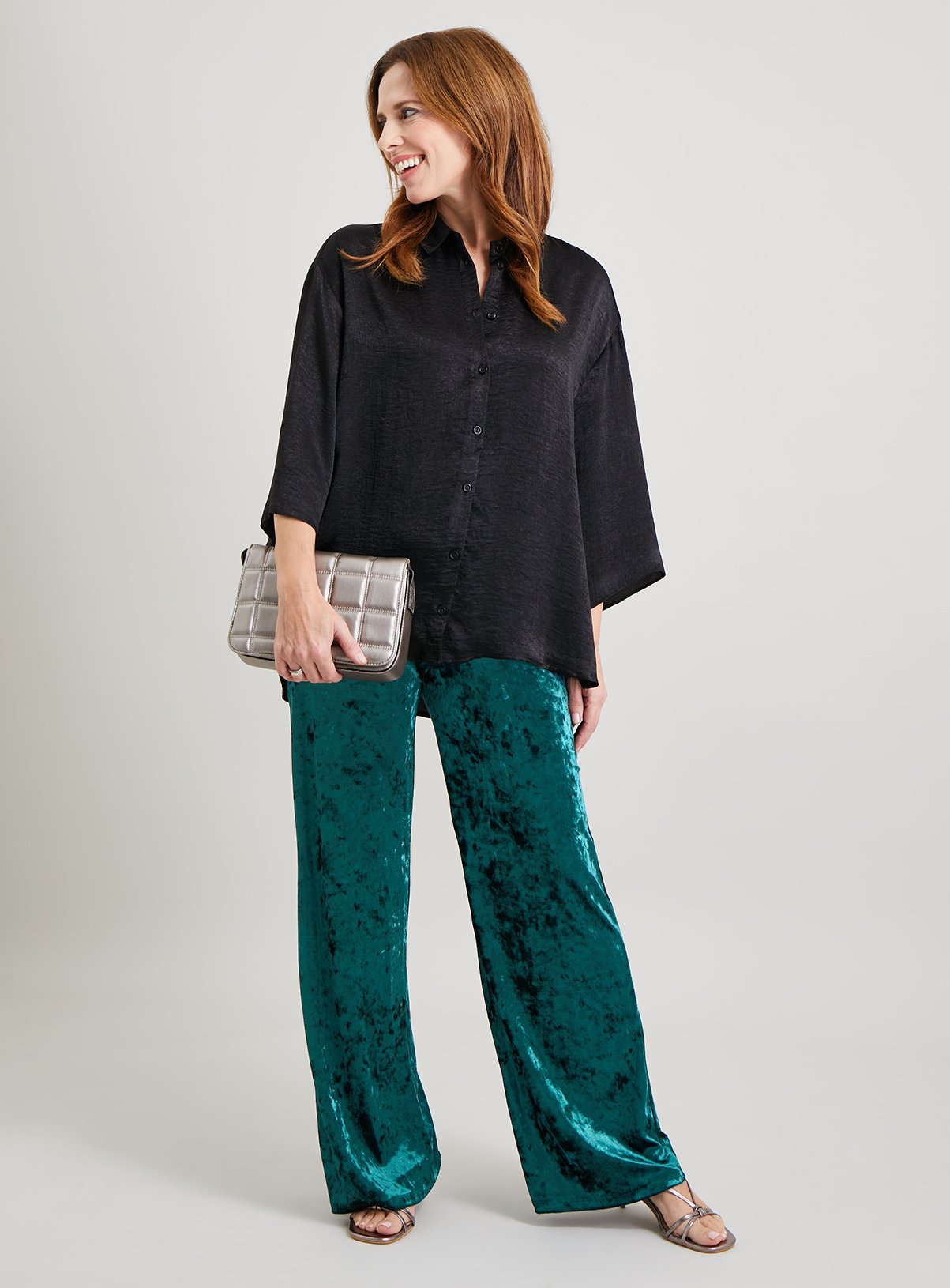 SKU: VELVET WIDE LEG TROUSER - SOLID:Teal:8S - Image 2 thumbnail
