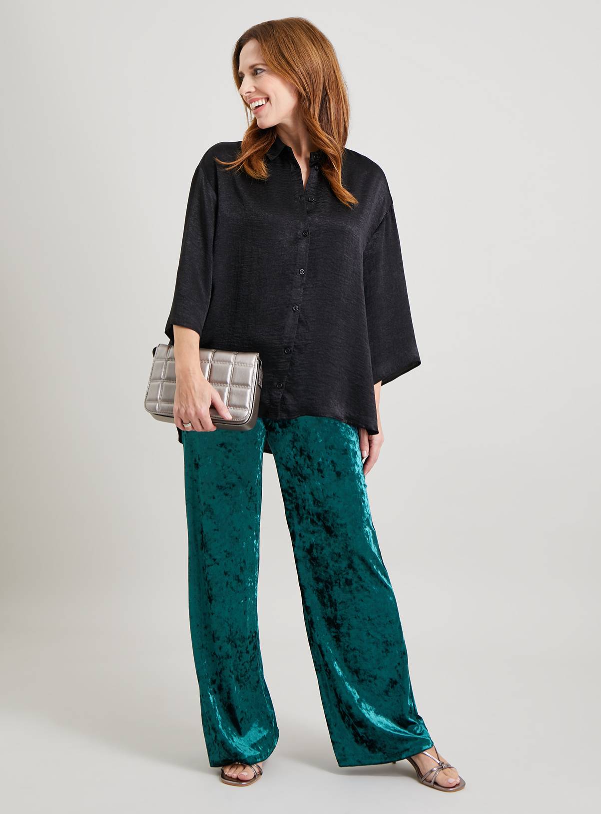 SKU: VELVET WIDE LEG TROUSER - SOLID:Teal:8S - Image 2