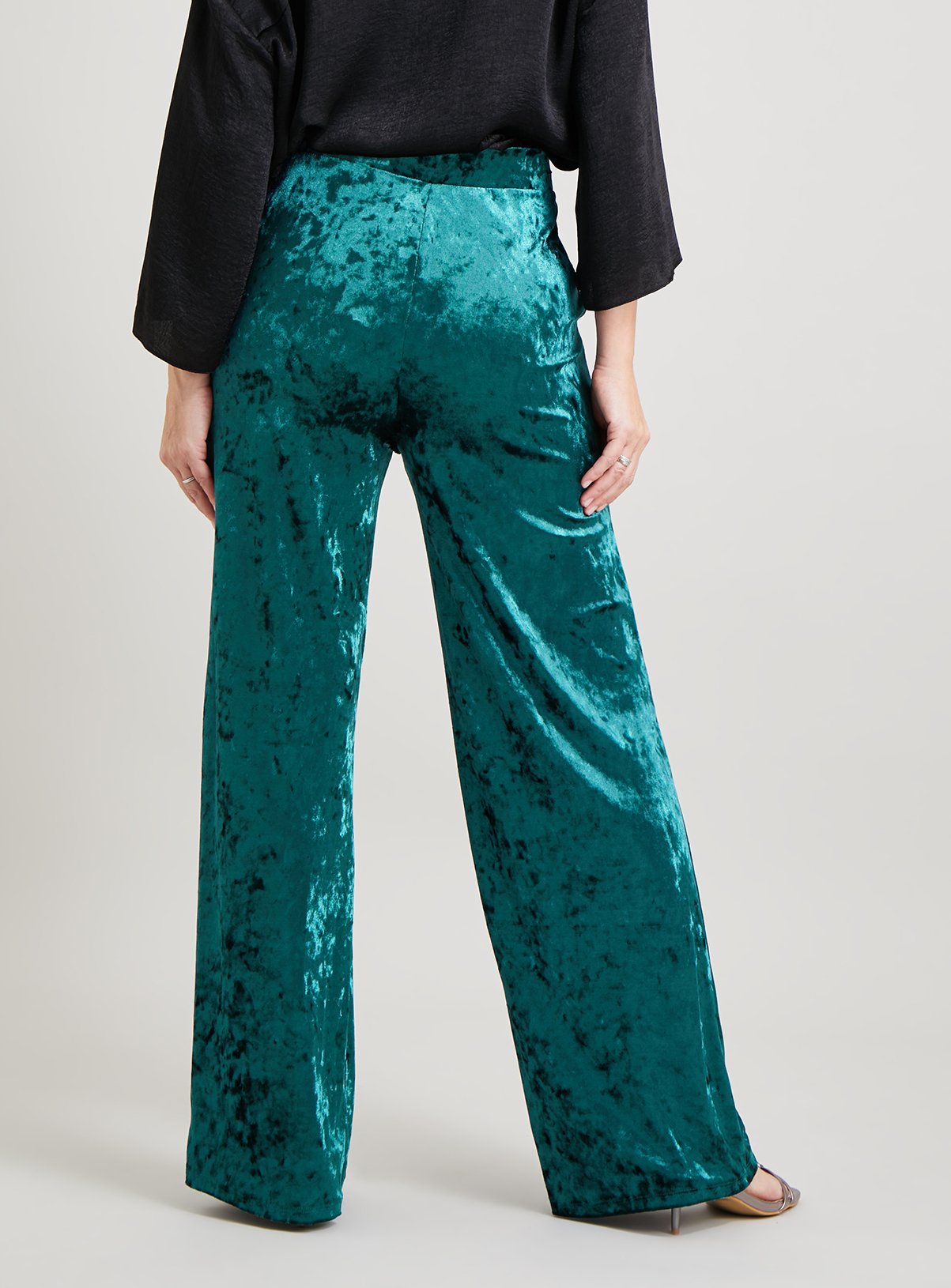SKU: VELVET WIDE LEG TROUSER - SOLID:Teal:8S - Image 4 thumbnail