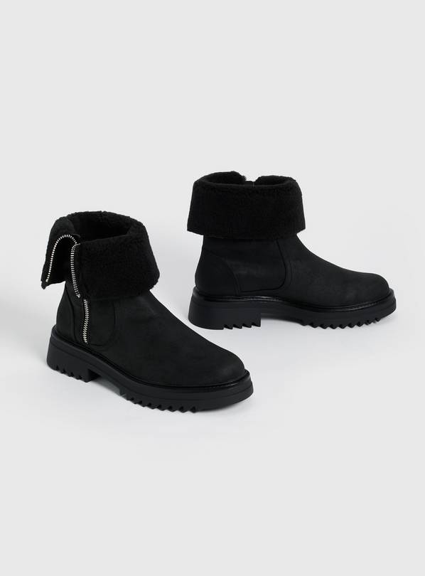 Buy Black Faux Suede Borg Fold Over Boots 4 Boots Argos 