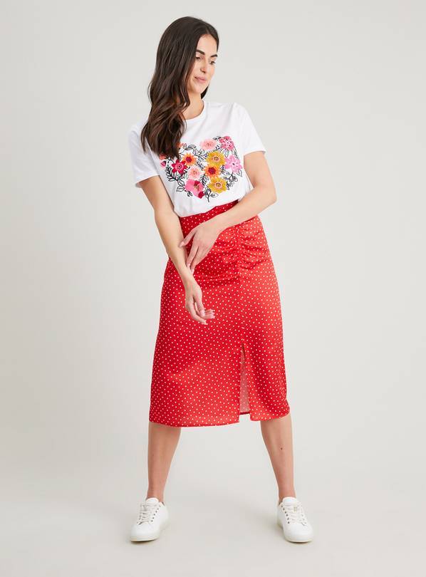 Ruched midi shop skirt red