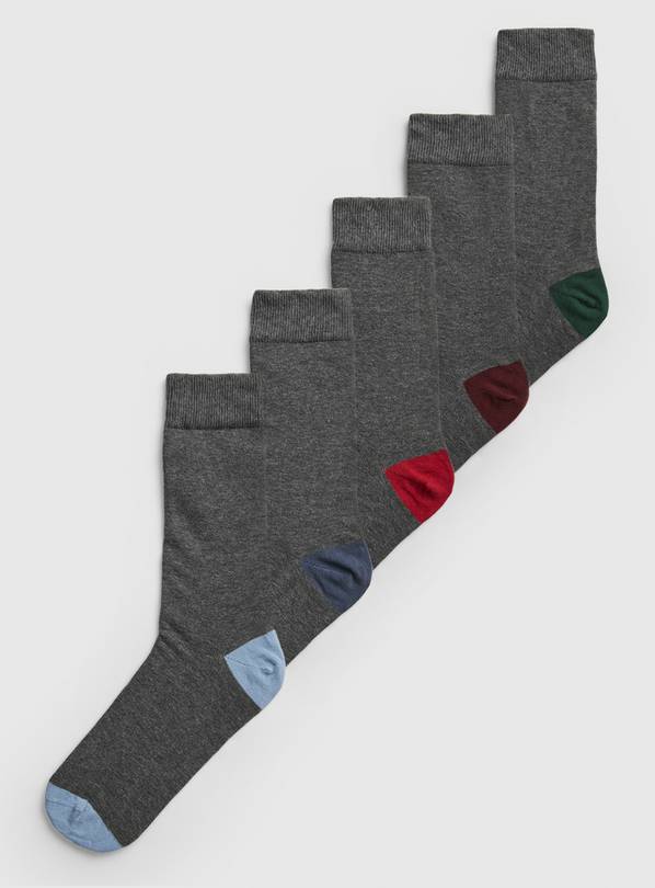 Grey Stay Fresh Socks 5 Pack 6-8.5