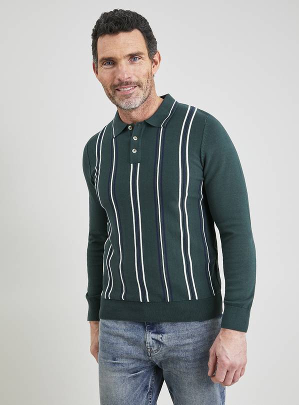 Buy Green Vertical Stripe Polo Jumper - M | Workwear | Argos