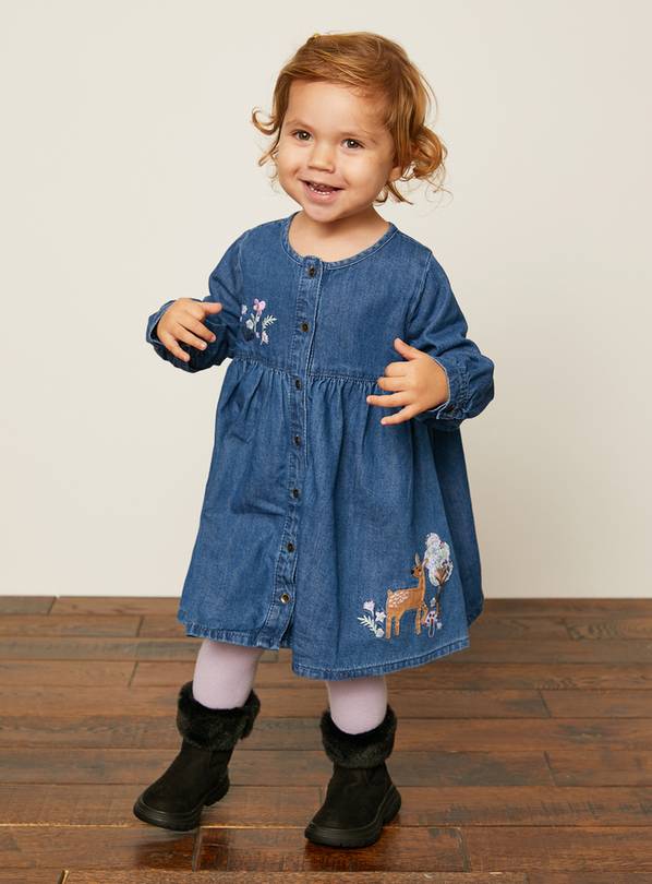 Buy Blue Denim Embroidered Dress & Tights - 4-5 years | Dresses ...