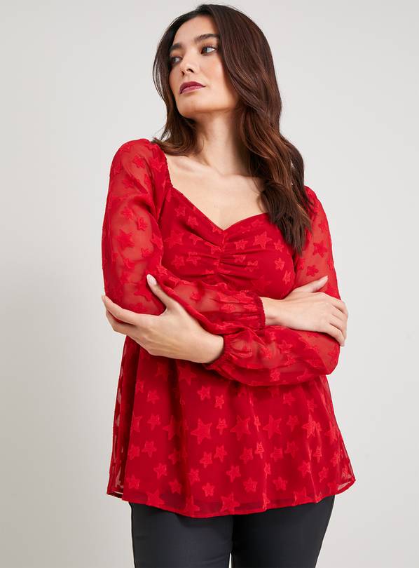 Buy Red Star Jacquard Ruched Front Top - 26 | Shirts | Argos