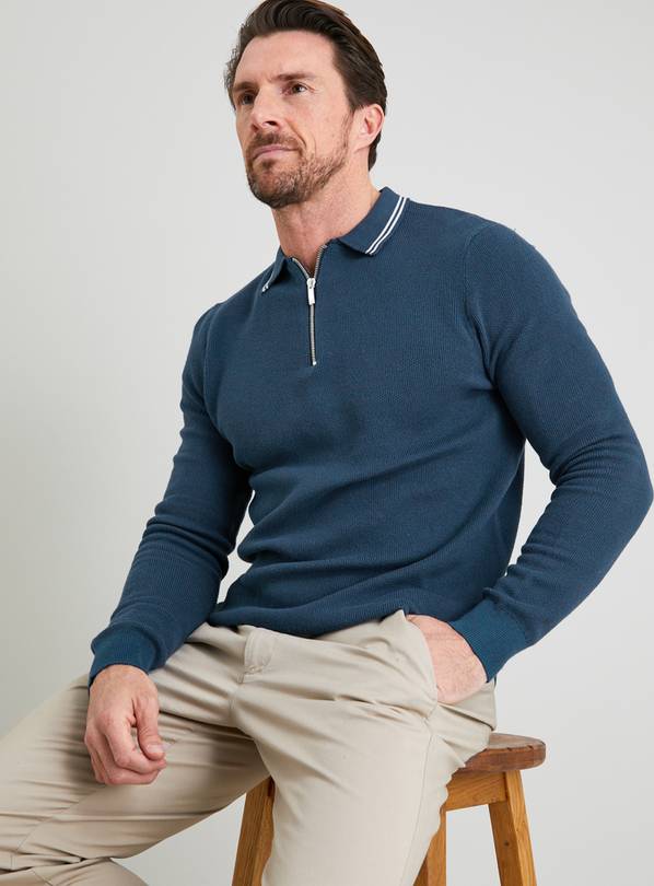 Buy Teal Tipped Knitted Polo Jumper - L | Jumpers and cardigans | Argos