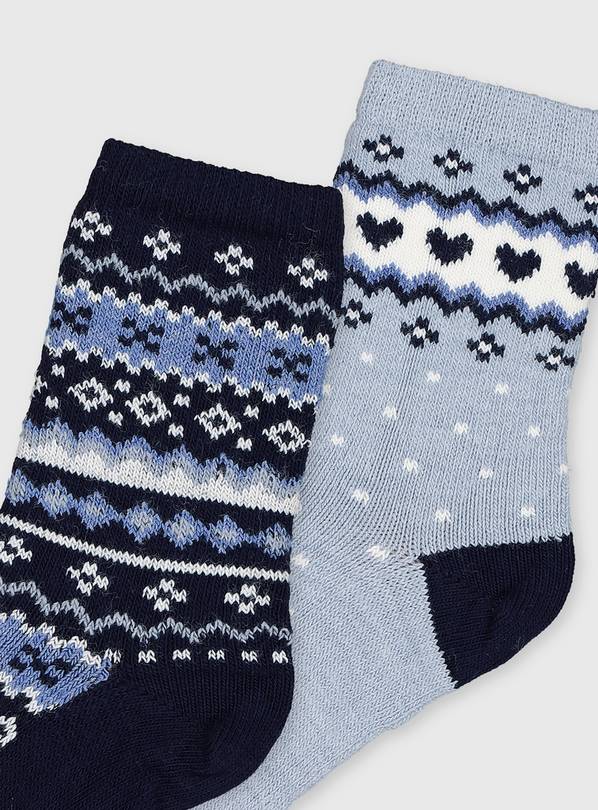 Buy Blue Fair Isle Thermal Socks 2 Pack - 4-8, Socks