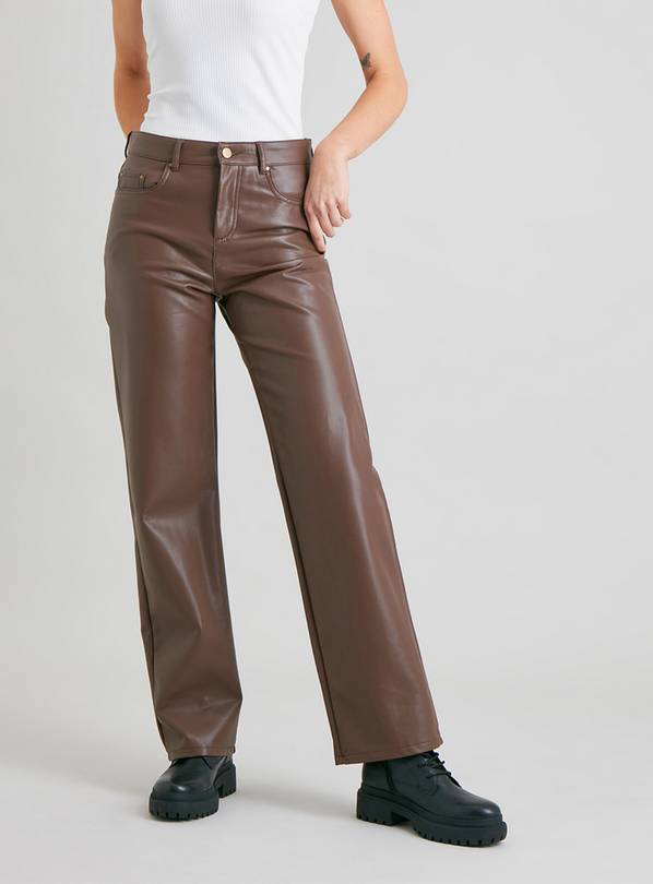 Buy Brown Faux Leather Trousers - 18 | Trousers | Tu