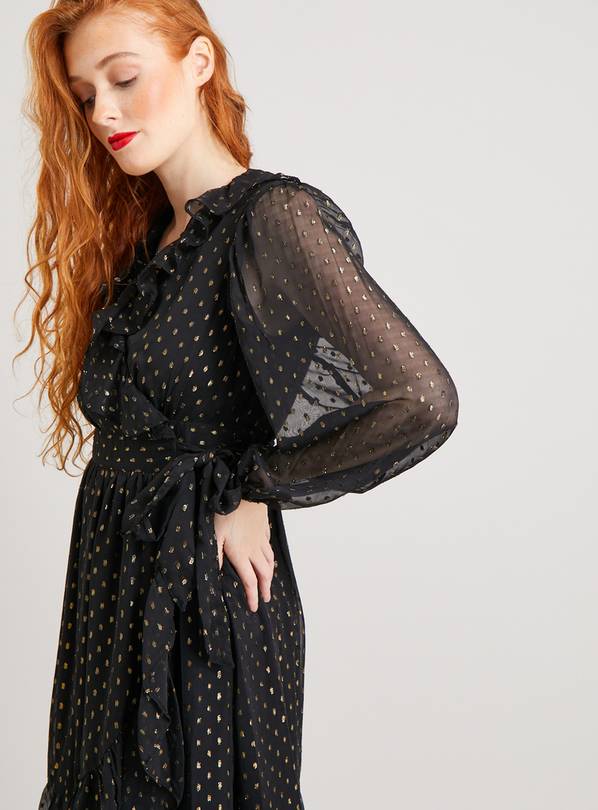 Black spot wrap clearance dress