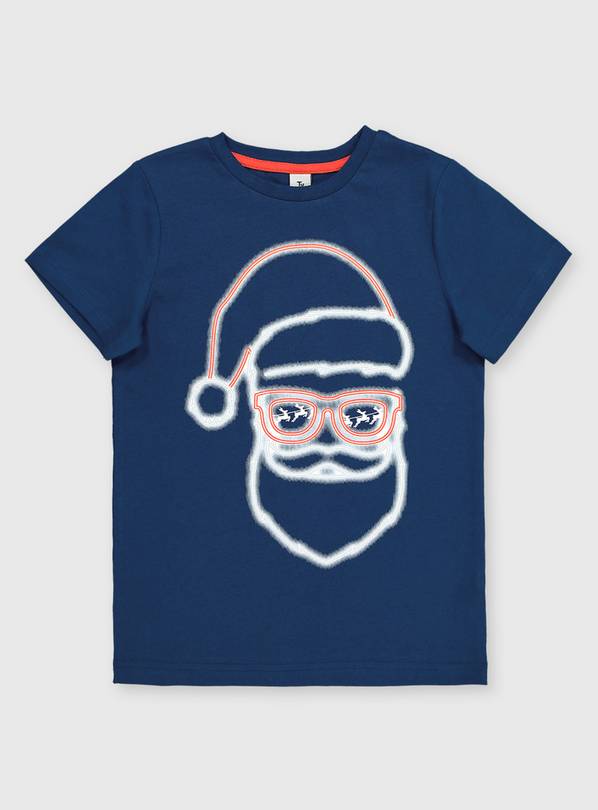 Christmas Navy Neon Santa T-Shirt 3 years