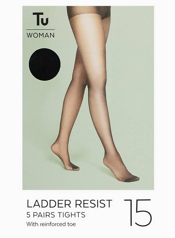 Buy Black 15 Denier Ladder Resistant Tights 5 Pack L, Tights