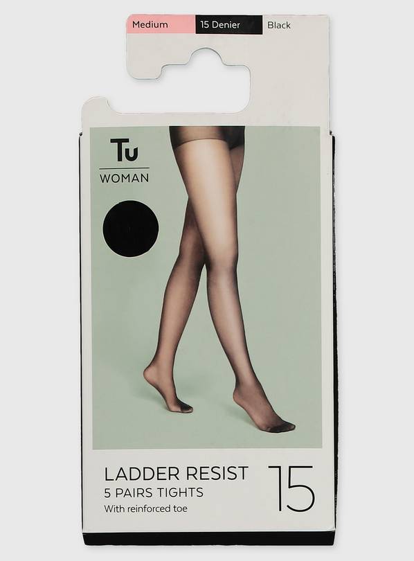 Black 15 Denier Ladder Resistant Tights 5 Pack M