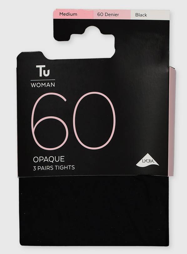 Buy Black 60 Denier Opaque Tights 3 Pack L, Tights
