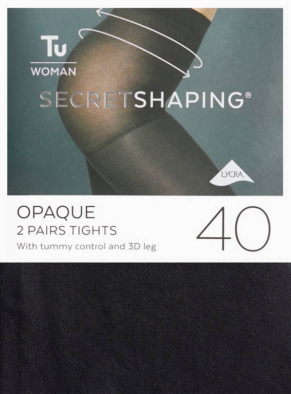 Buy Secret Shaping Black 40 Denier Opaque Tights 2 Pack S