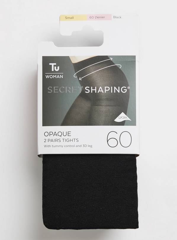 Buy Secret Shaping Black 60 Denier Opaque Tights 2 Pack S, Tights