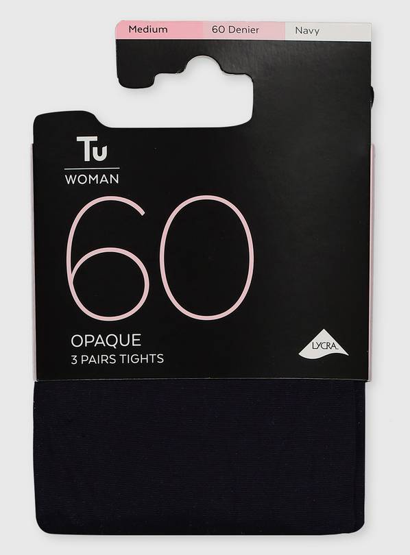 Navy 60 Denier Opaque Tights 3 Pack - S