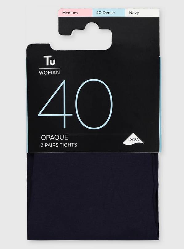 Navy 40 Denier Opaque Tights 3 Pack - S