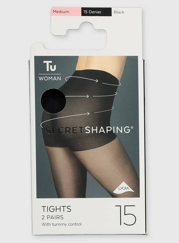 Secret Shaping Black Tummy Control Tights 2 Pack S