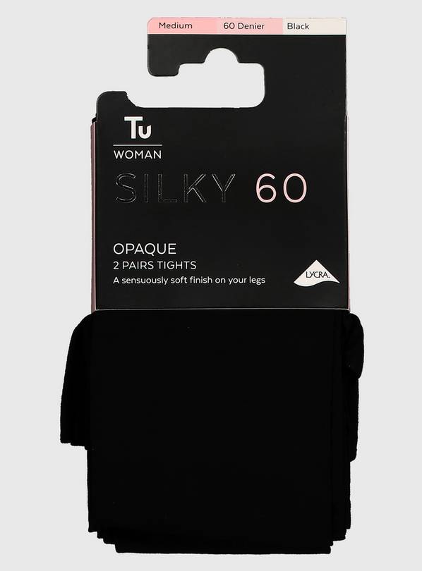 Black 60 Denier Silky Opaque Tights 2 Pack XL