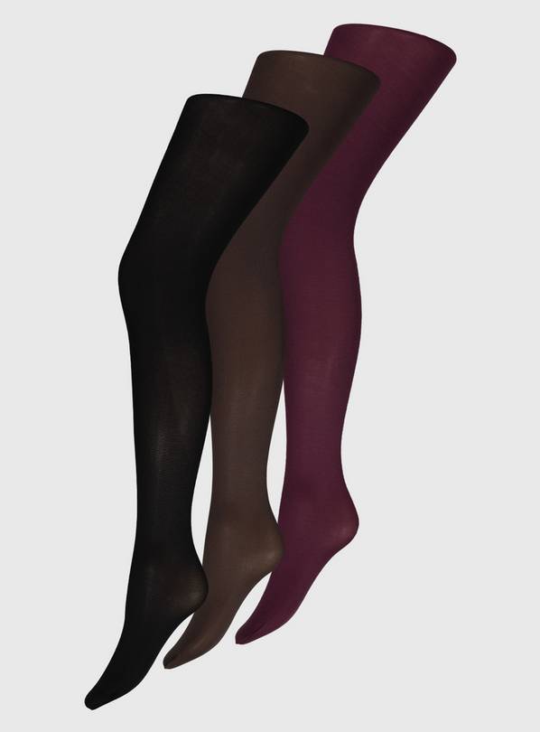 Buy Black, Mulberry, Chocolate 60 Denier Opaque Tights 3 Pack S, Tights