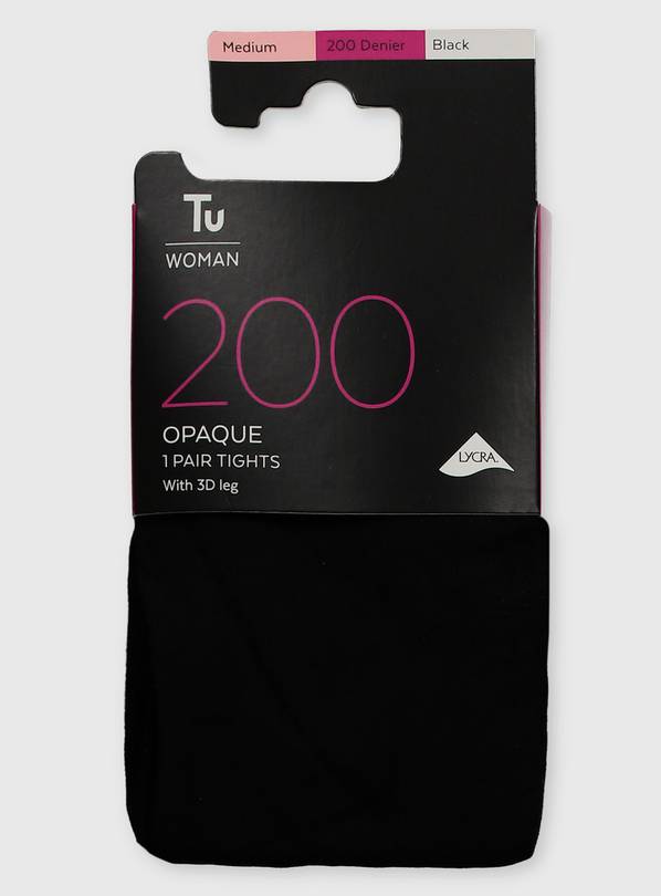 200 Denier Footless Black Opaque Tights