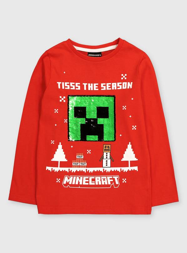 Buy Christmas Minecraft Red Sequin Creeper T-Shirt 8 years | T