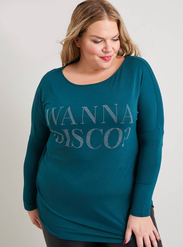 Teal Disco Embellished Relaxed Fit T-Shirt - 14