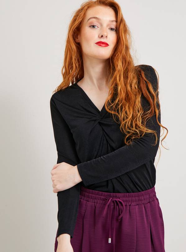 Black Twist Front Slinky Party Top - 10
